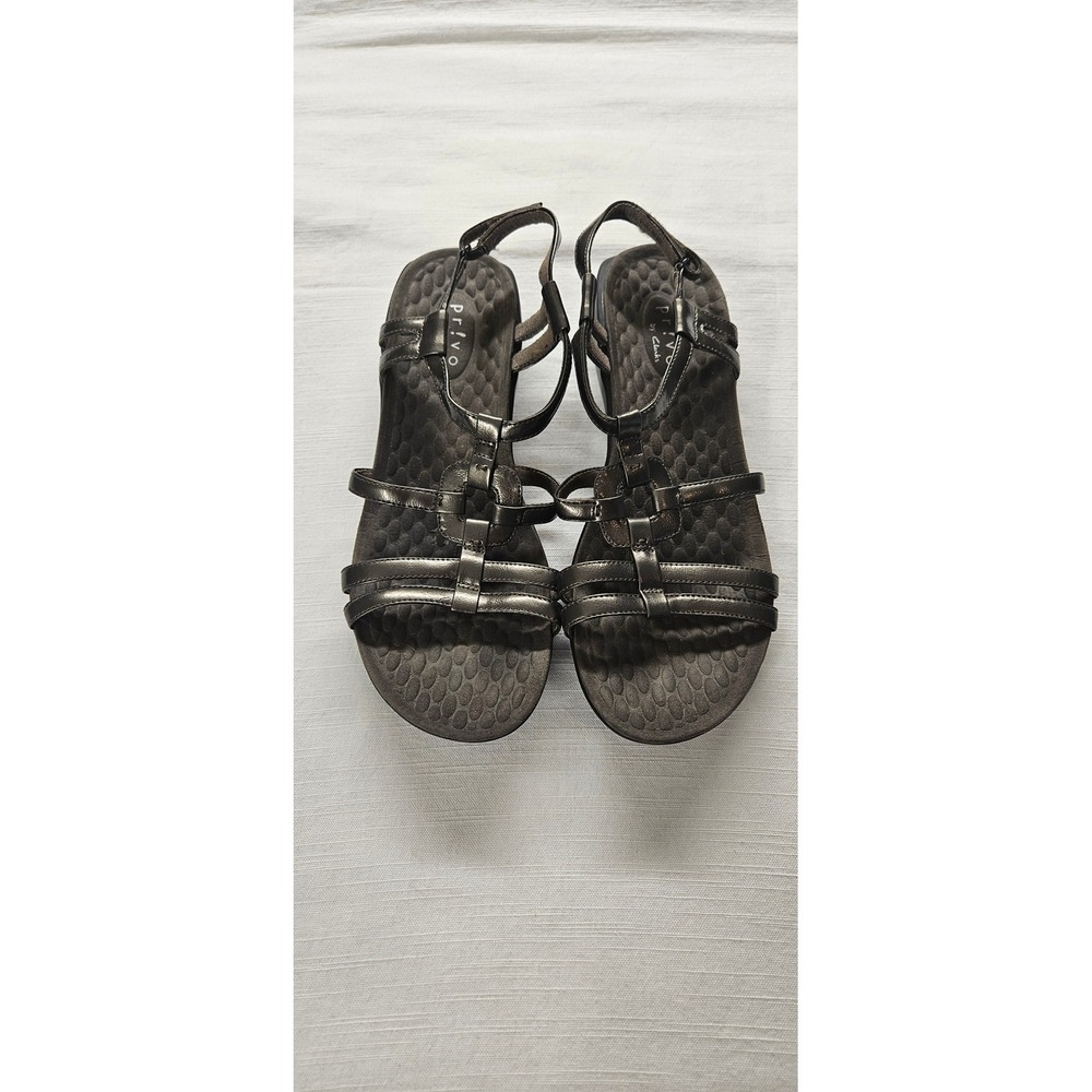 Privo by Clarks Womens Metallic Pewter Strappy Slingback Comfort Sandals Size 9M